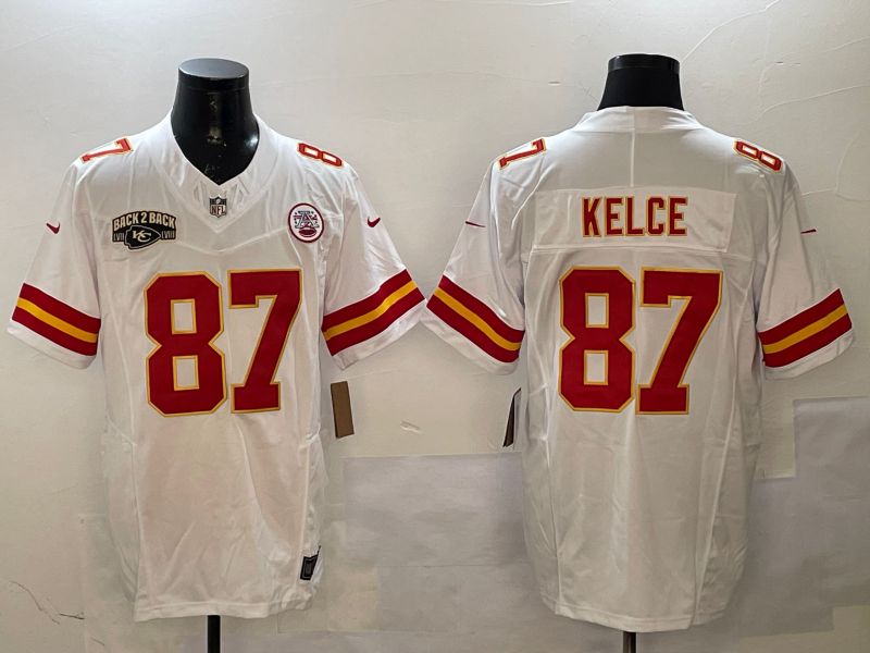 Men Kansas City Chiefs #87 Kelce White Three generations 2025 Nike Vapor Limited NFL Jersey style 5->youth nfl jersey->Youth Jersey